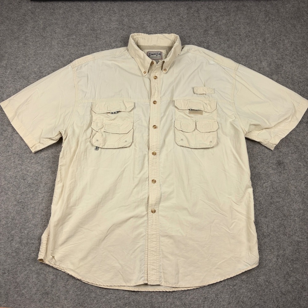 Bimini Bay Button Up Shirt Mens Extra Large Beige Fishing Short Sleeve Utility